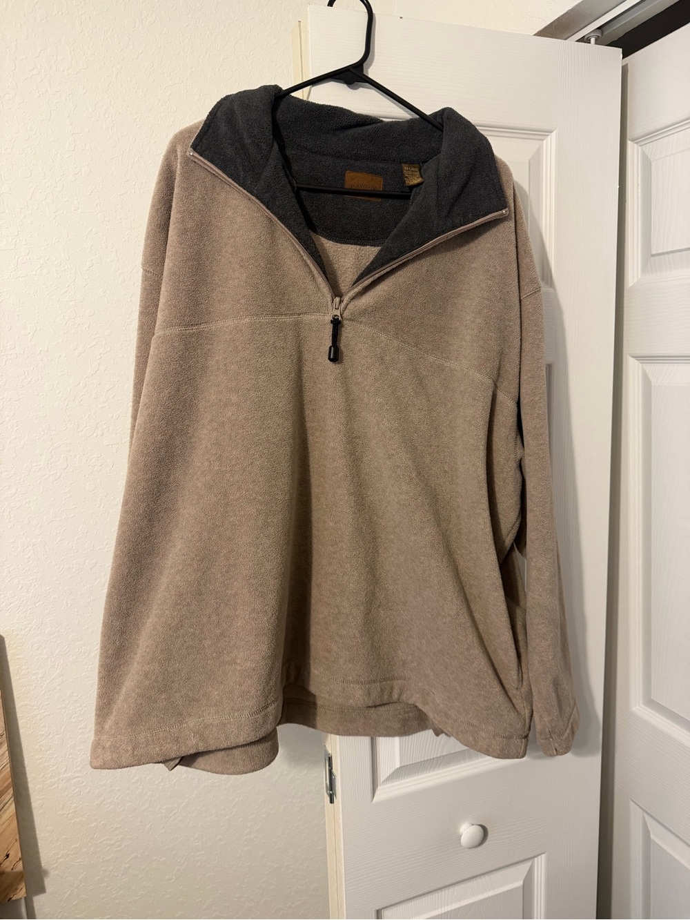 St. John's Bay Taupe Quarter-Zip Performance Fleece with Dark Gray Trim